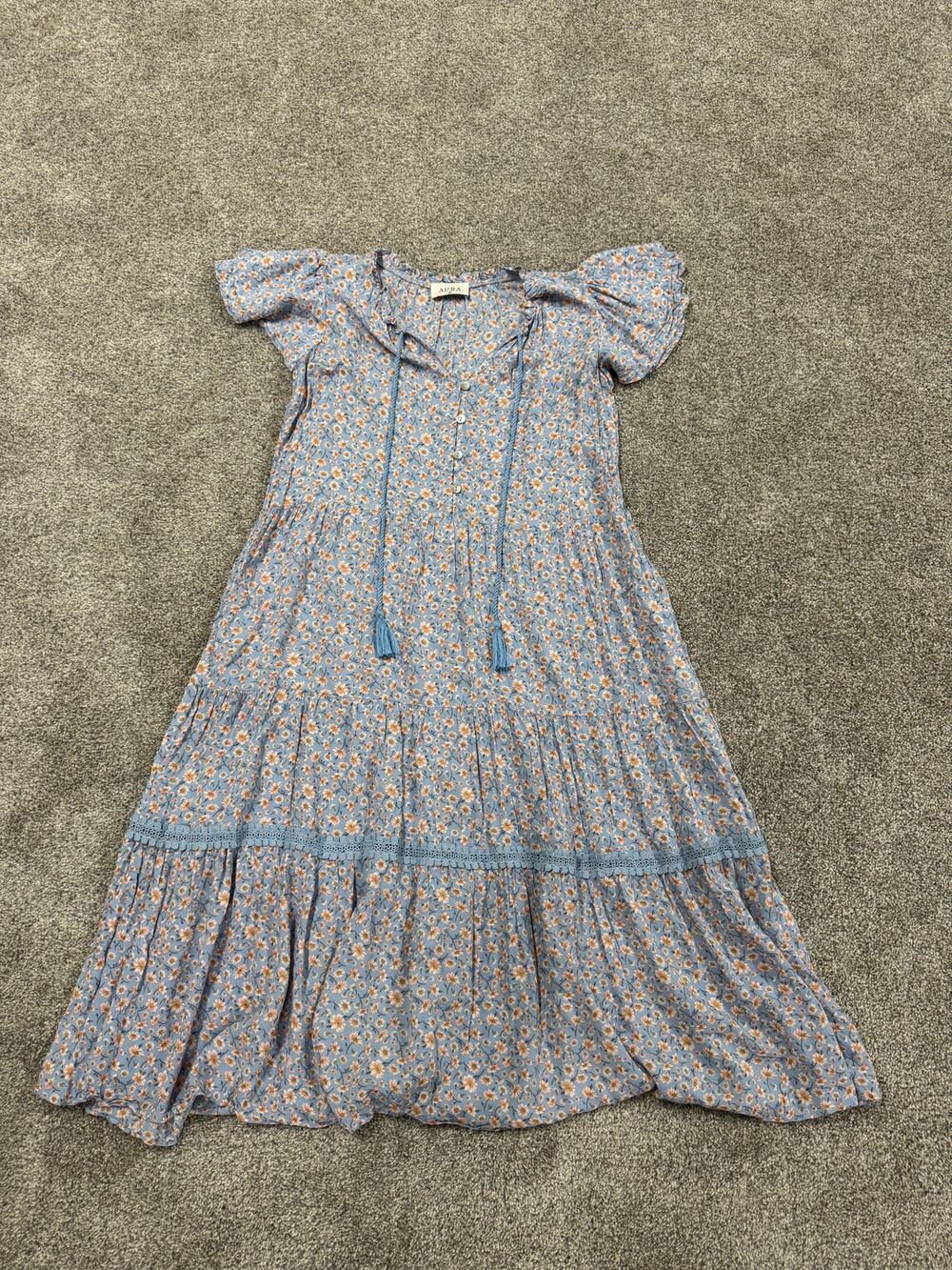 Aura Blue Floral Boho Maxi Dress